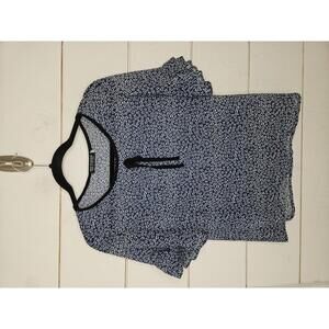 New Fashion Medium blue & white floral pull over sheer blouse